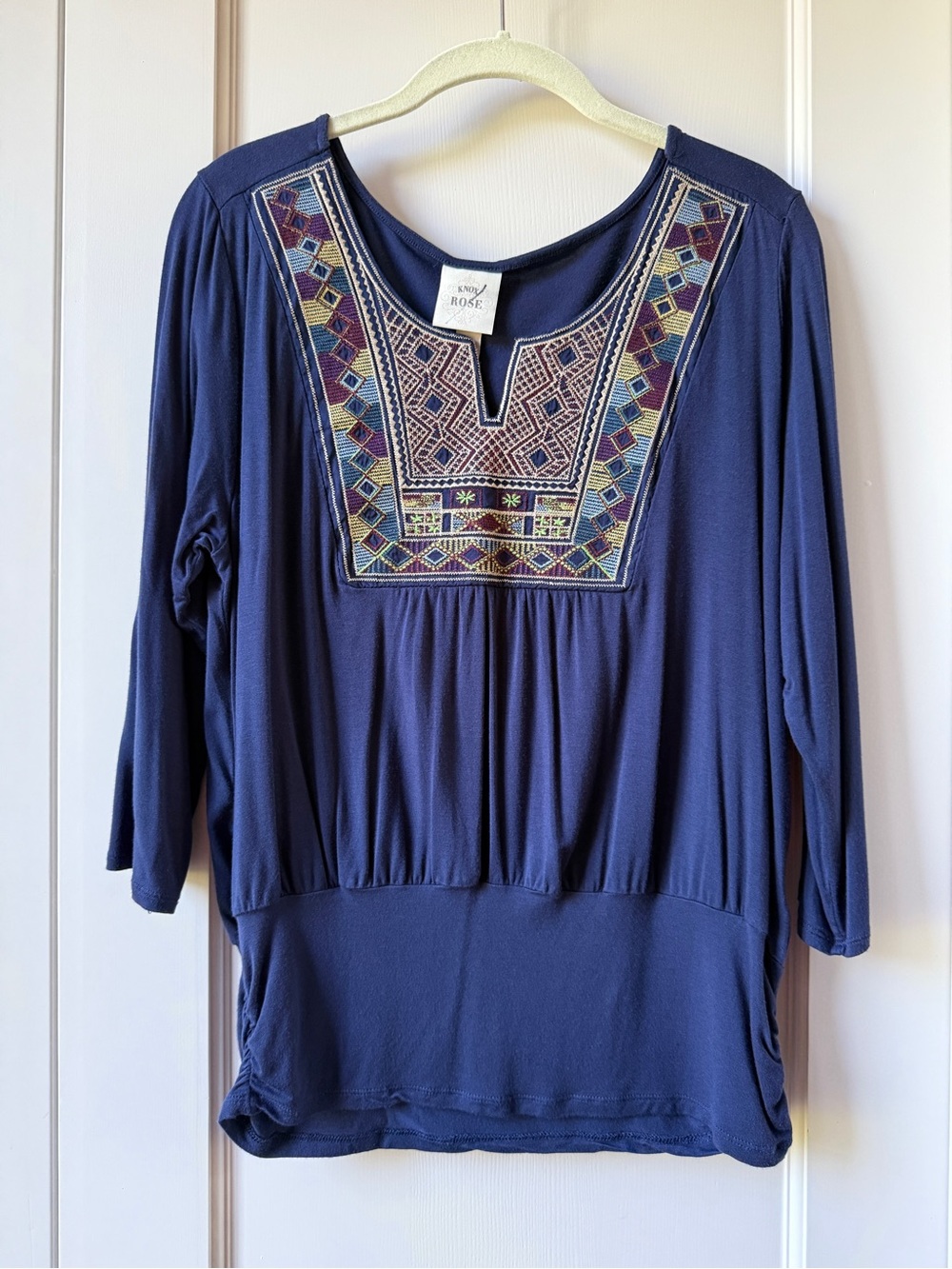 Knox Rose Navy Embroidered Tunic Top
